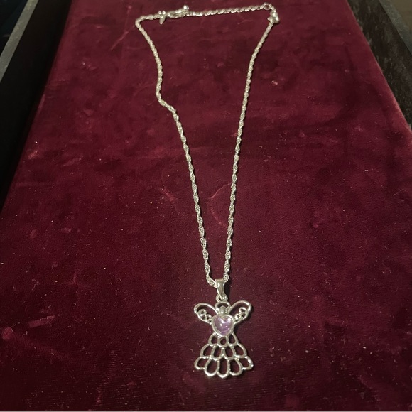 Avon Silver Mary birthstone angel necklace August peridot color - Picture 1 of 9